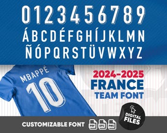 Carattere tipografico per maglia da calcio della Francia 2025, download digitale / Carattere tipografico per maglia da calcio della nazionale (TTF, EPS, PDF) / Carattere tipografico per numeri e lettere sportivi