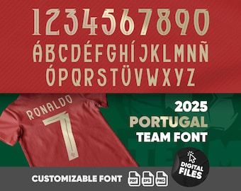 Carattere tipografico per maglia da calcio del Portogallo 2025, download digitale / Carattere tipografico per maglia da calcio della nazionale (TTF, EPS, PDF) / Carattere tipografico per numeri e lettere sportivi