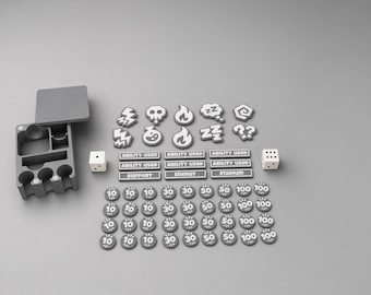 Caja para fichas Pokémon / Marcadores de daño y condiciones / Compatible con cajas de mazos / Impreso en 3D