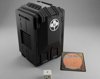 Caja para mazos de la Torre Arasaka / Estilo Cyberpunk / 70x70x100 MTG / Impresa en 3D