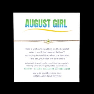 August Girl Bracelet, August Birthstone Wish Bracelet, Peridot Bracelet, Motivation Bracelet, Friendship Bracelet, Gift for Her, Dainty Gift