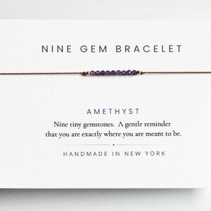 Amethyst Bracelet, Tiny Gemstone Bracelet, Minimalist Adjustable Gold-Filled String Jewelry, Nine Gems