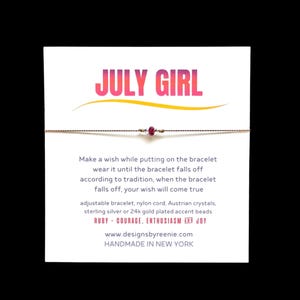 July Girl Bracelet, July Wish Bracelet, Ruby Birthstone Bracelet, Motivation Bracelet, Friendship Bracelet, Dainty Bracelet, Gift for Her