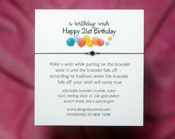 Wish Bracelet, 21st Birthday Wish Bracelet, 21 and Fabulous, Birthstone Wish Bracelet, Affirmation Bracelet, Cord Bracelet