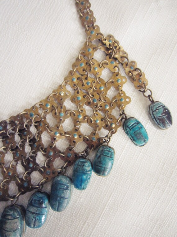 Vintage Egyptian Scarab Collar Necklace - image 3