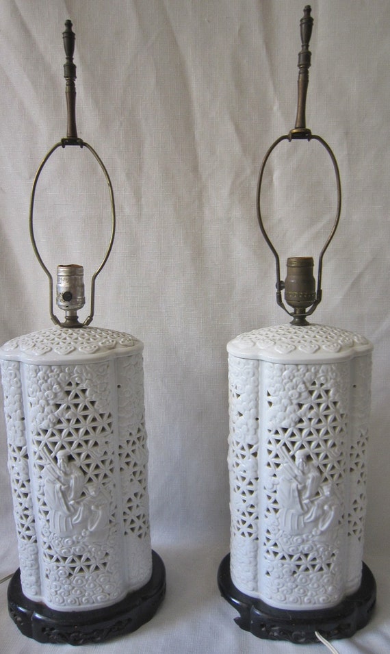 Vintage Blanc De Chine Lamps Pair 50