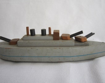 Vintage Toy Wood Boat on Wheels