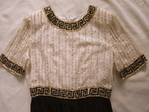 Vintage Sequin George E. Couture Gown, Greek Key - image 2