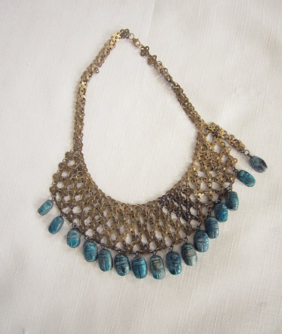 Vintage Egyptian Scarab Collar Necklace - image 1