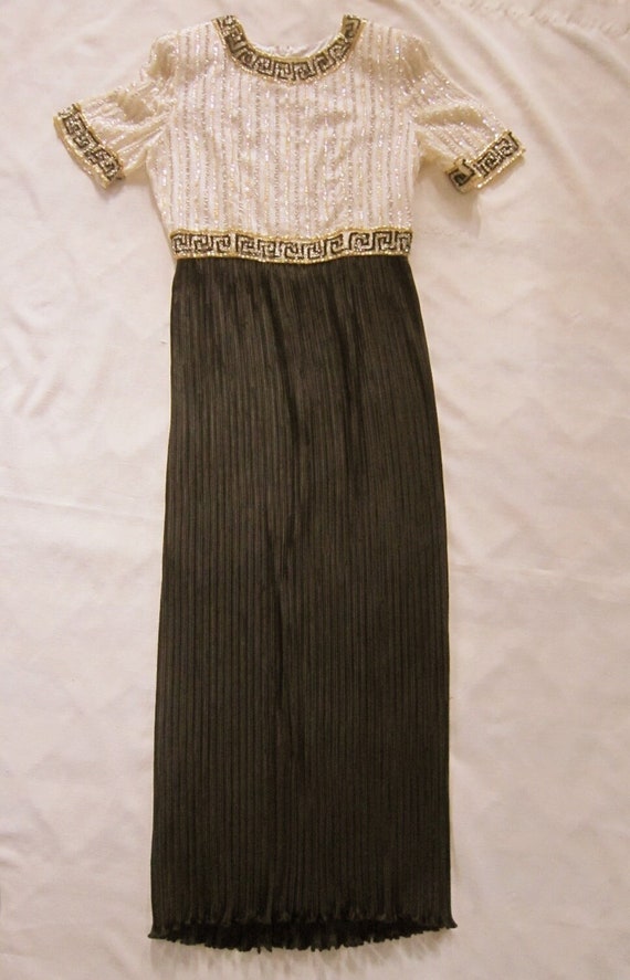 Vintage Sequin George E. Couture Gown, Greek Key - image 1