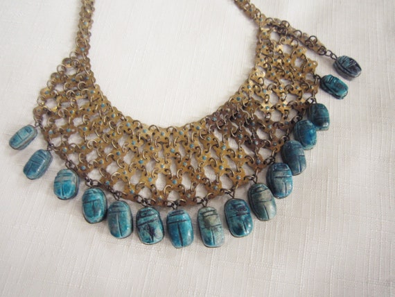 Vintage Egyptian Scarab Collar Necklace - image 2