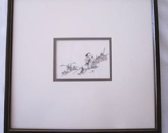 Framed Japanese Woodcut, Katsushika Hokusai 1800's
