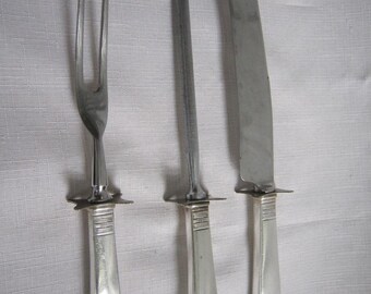Vintage Basketweave Silverplate Carving Set, 3 Pices