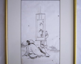 Antique Japanese Sumi-e Ink Painting