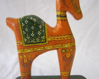 India Wood Carved Horse, Medium