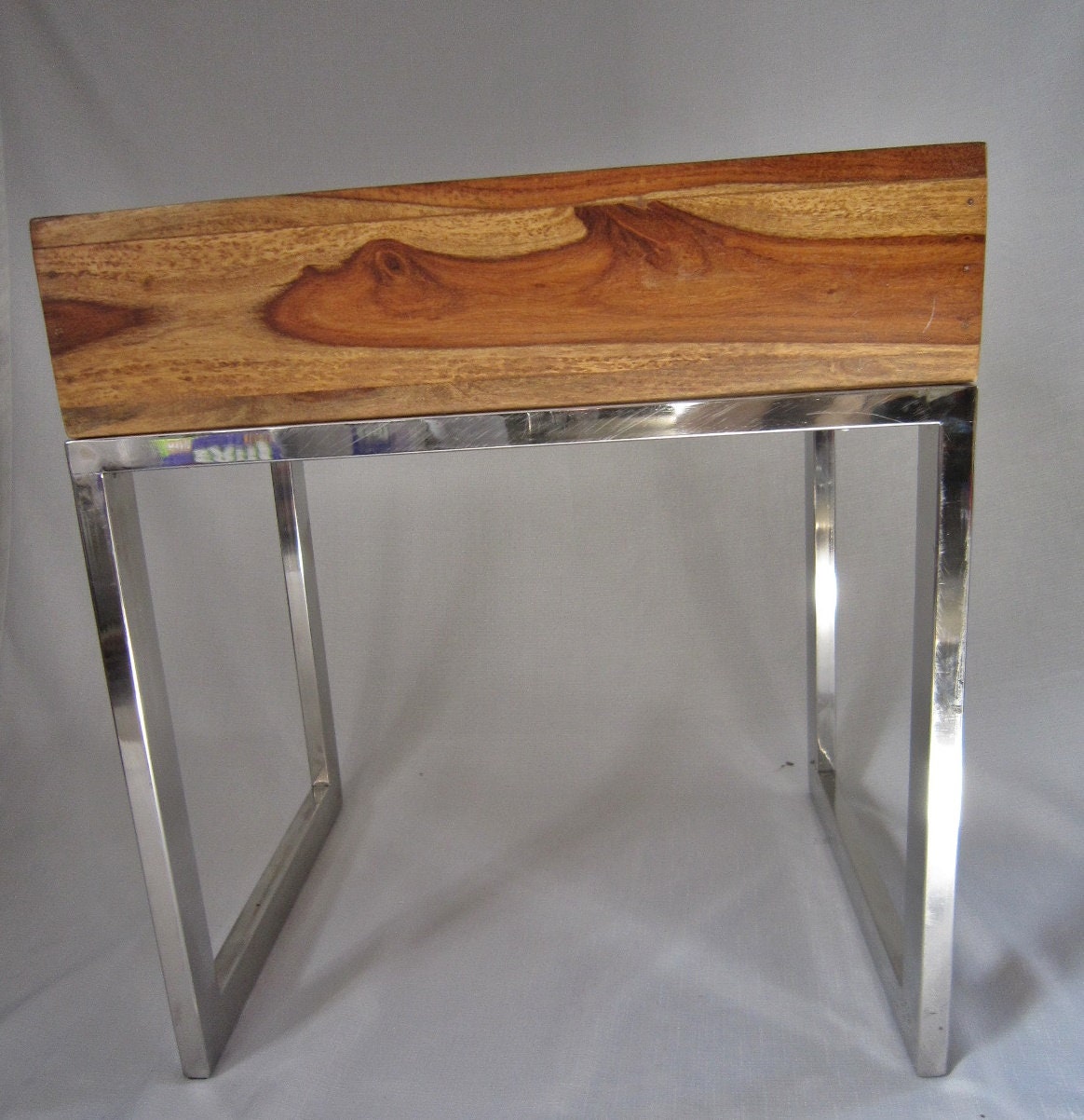 Artisan Wood Chrome Side Table Etsy