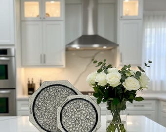 Egyptian Mosaic Inlaid Wooden Tray | Traditional Handmade Arabesque