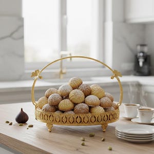 Elegant Copper Dessert Tray with Glass Plate & Handle