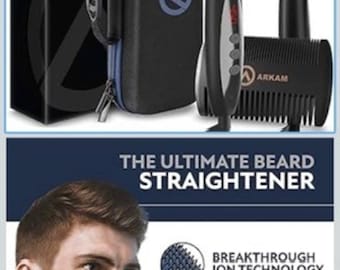Cepillo alisador de barba Arkam para hombre con calor, estuche de viaje y peine para barba. Nuevo #249