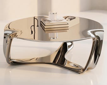 CROMA IV | Table basse chromée | FRP sculptural en forme de nuage | Table basse organique polie miroir - Salon de luxe