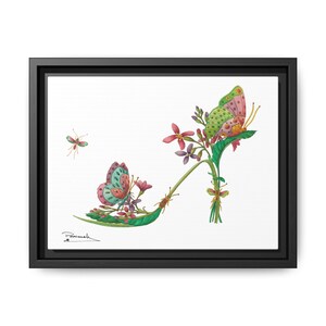 Fantasy Shoe Art Print: Floral Butterfly Design, Framed Canvas