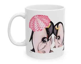 Adorable Penguin Mom and Baby Ceramic Mug, Cute Animal Gift, Perfect for Mother's Day, Gift for Penguin Lovers, Coffee Mug