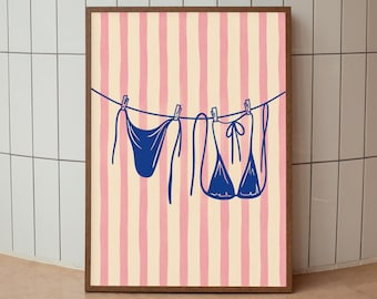 Bikini Poster Print, Coastal Wall Art, Beach House Swimwear Decor, Summer Digital Download