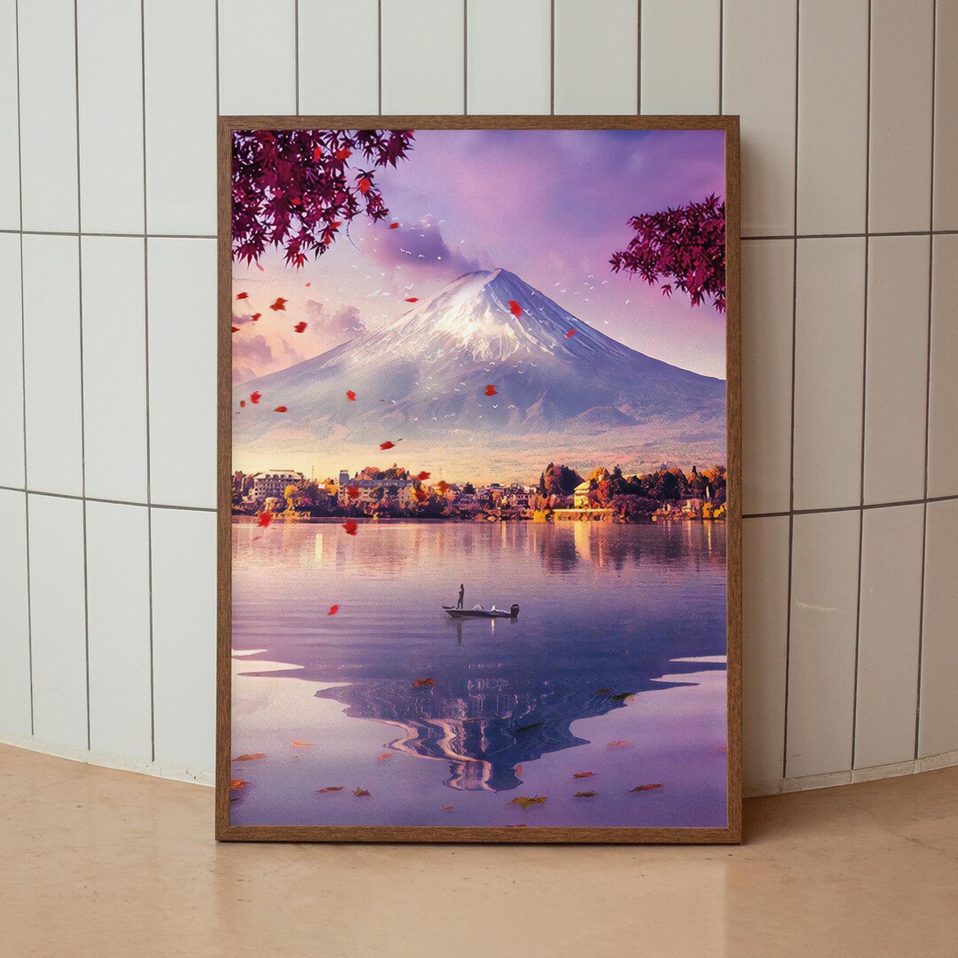 Mount Fuji Art Print, Japanese Landscape Poster, Autumn Japan Wall Art ...