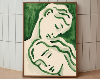 Green Woman Wall Art, Abstract Body Line Poster, Minimalist Watercolor Printable Decor