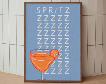 Spritz Poster Print, Cocktail Wall Art, Retro Aperitivo Decor, Kitchen Bar Printable, Digital Download