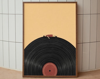 Vinyl Record Wall Art, Surreal Music Lover Print, Whimsical Cozy Decor, Retro Bedroom Poster, Printable Digital Download