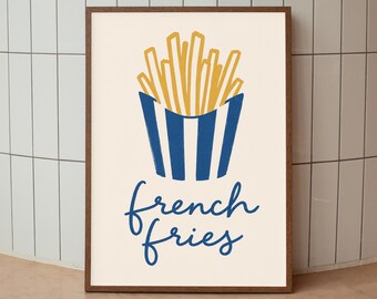 French Fries Poster, Retro Food Wall Art, Kitchen Decor, Foodie Digital Download