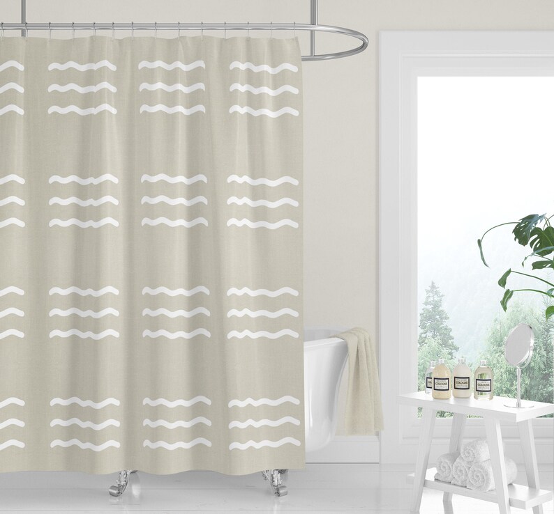 New FABRIC SHOWER CURTAIN Natural Solid Beige Linen Print Etsy