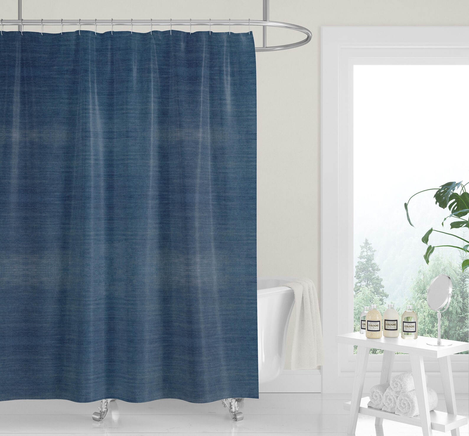 New Fabric SHOWER CURTAIN Light Blue Denim Chambray Print Etsy