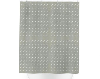 New | Premium FABRIC SHOWER CURTAIN | Neutral Desert Silver Sage White Geometric Linen Print | Casual Modern Minimalist Lifestyle | Washable