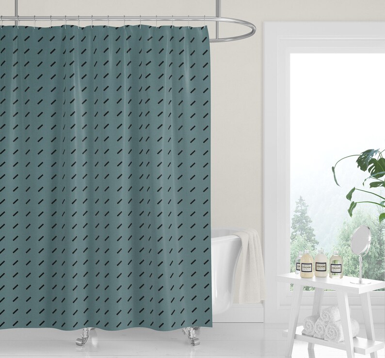 Premium FABRIC SHOWER CURTAIN Teal Aqua Blue Geometric Black Etsy