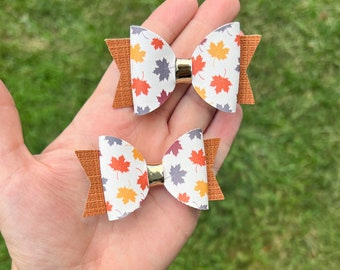 leaf bow, fall hair bow, fall piggies, pigtail bows, pigtail bow set, fall hair bows for girls, fall bows for toddler