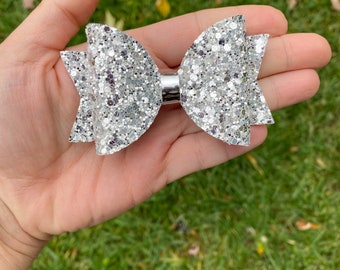 silver hair bow, silver headband