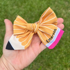 personalized back to school bow, personalized pencil bow, custom pencil hair bow, custom pencil bow, kindergarten bow, 1st grade bow