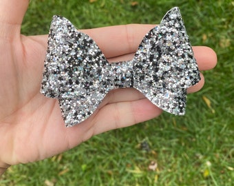 silver hair bow, silver headband, black bow, black headband, glitter bow