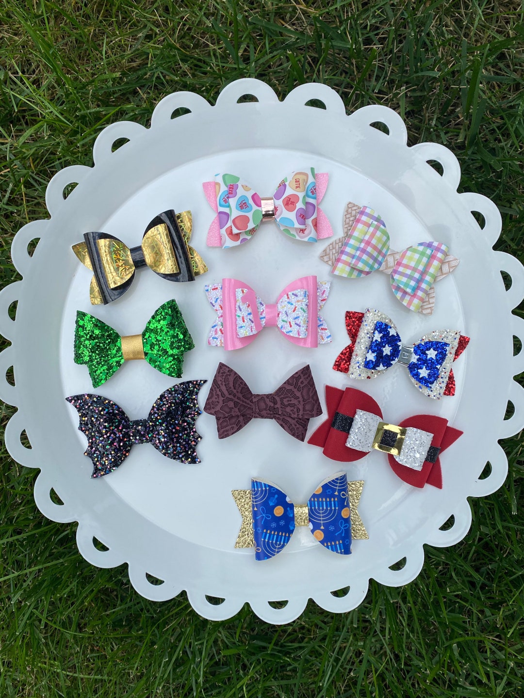 Babys First Holiday Hair Bow Set Baby Girl Baby Shower Gift Etsy
