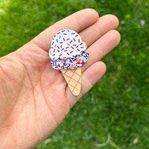 4th of July hair clip, 4th of July hair accessories for girls, ice cream hair clip, sprinkle hair clip, ice cream cone clip, patriotic clip