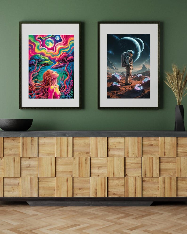 Psychedelic Woman Forest Poster | Trippy Moon Art | Surreal Neon Nature ...