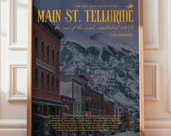 Main St Telluride Print | Colorado Mountain Town | Vintage Travel Wall Art | Ski Town Decor | Rustic Western Landscape Print | USA Travel