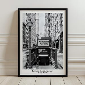 Lower Manhattan New York Subway Print | Black and White Wall Art | Retro Travel Decor