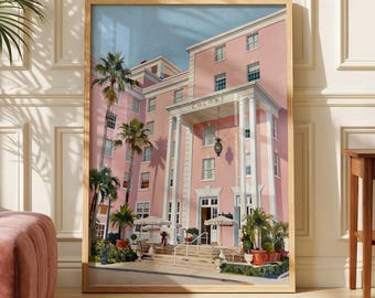 The Colony Hotel Palm Beach Print | Retro Florida Poster | Pink Hotel Wall Art | Tropical Coastal Decor | Vintage Chic Wall Decor