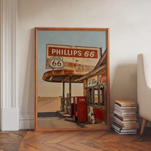 Route 66 Vintage Print | Phillips 66 Gas Station Poster | Classic Road Trip Decor image 6