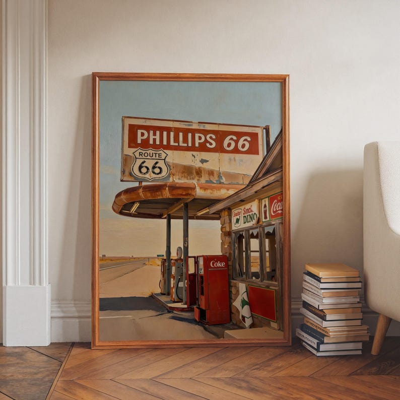 Route 66 Vintage Print | Phillips 66 Gas Station Poster | Classic Road Trip Decor image 6