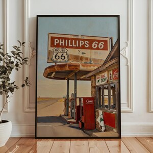 Route 66 Vintage Print | Phillips 66 Gas Station Poster | Classic Road Trip Decor image 2