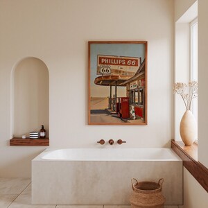 Route 66 Vintage Print | Phillips 66 Gas Station Poster | Classic Road Trip Decor image 3